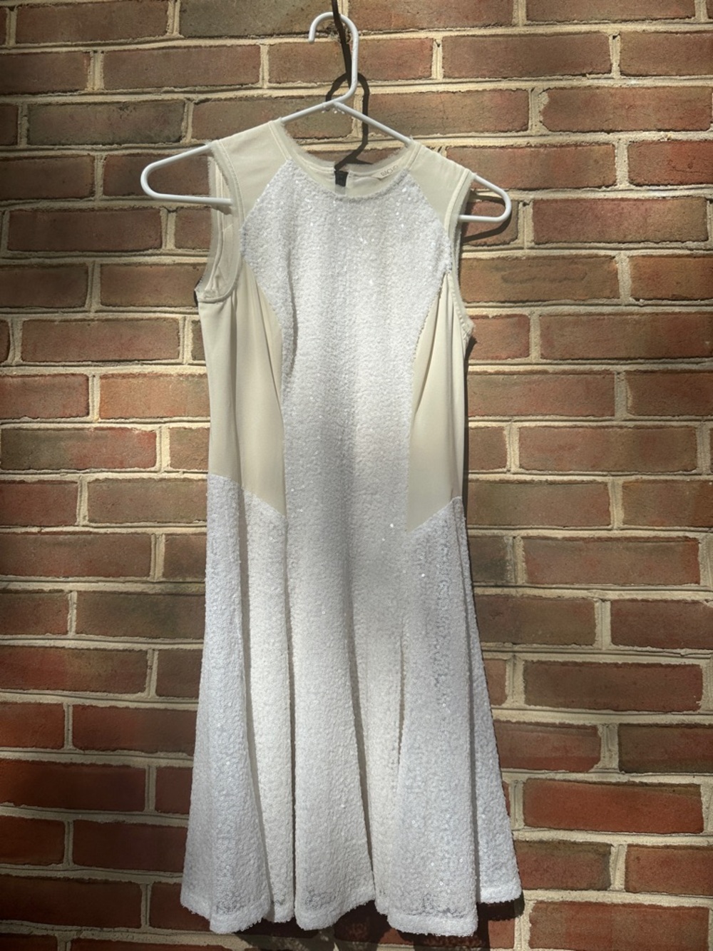 Rachel Roy Ivory Sequin Mesh Panel A-Line Dress Sleeveless (No Size Tag) XS-S